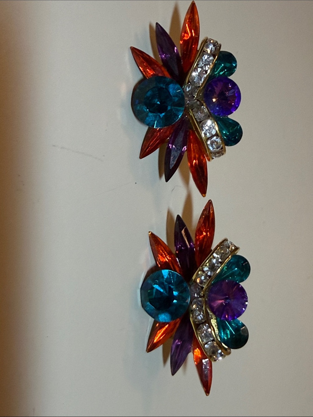 Vintage Multicolor Rhinestone Statement Earrings – Pierced